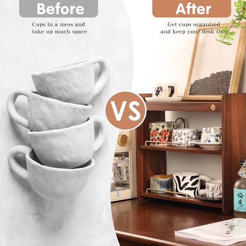 Coffee Mug Holder Wooden Cup Rack Mug Display Shelf Coffee Cup Holder for Countertop with 3 Tier Wood Coffee Mugs Holder for Kitchen Coffee Cup Storage