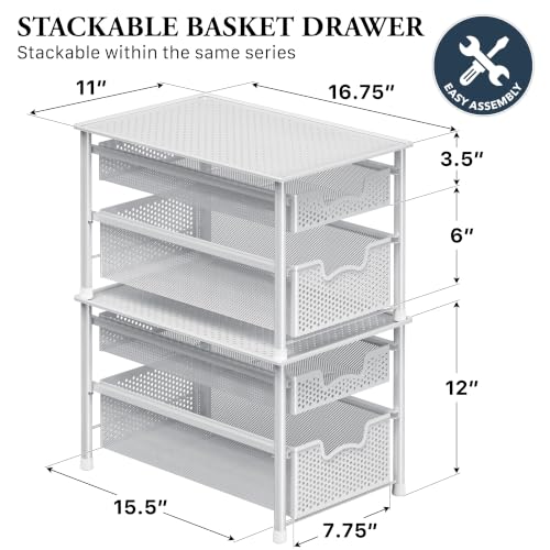 Stackable 2 Tier Sliding Basket Organizer Drawer