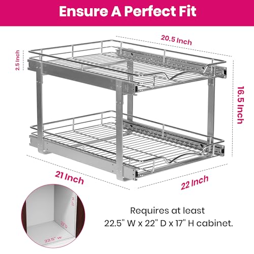 2-Tier Pull-Out Cabinet Organizer for Kitchen, 22" W x 21”D x 16.5" H