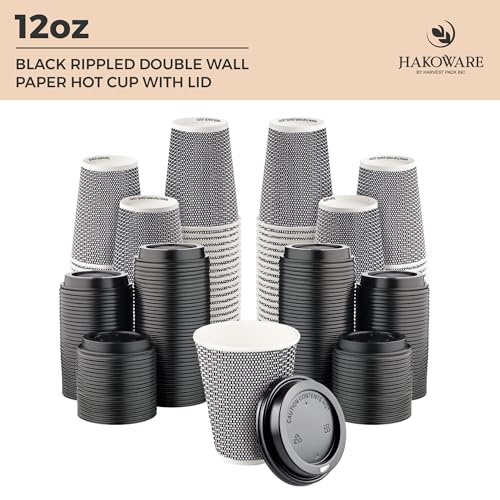 12 oz Disposable Paper Coffee Cups with Lids Insulated Double (400 Count)