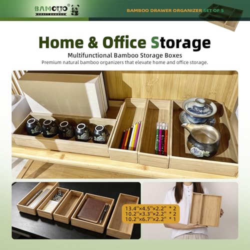 Stackable Bamboo Drawer Organizer Set of 5 for Kitchen (5 Count)