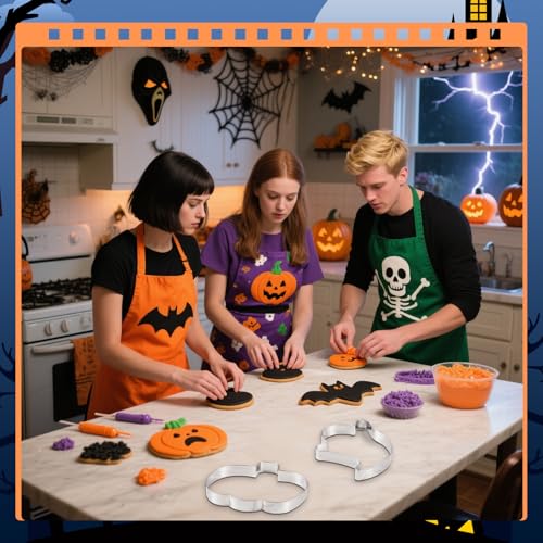 3 Pcs Large Halloween Cookie Cutters Set 7.5 Inch Extra Large Pumpkin Bat Ghost Shapes Stainless Steel Metal Giant Cookie Cutters Molds for Halloween Day Baking Party Kitchen Accessories (3 Count)