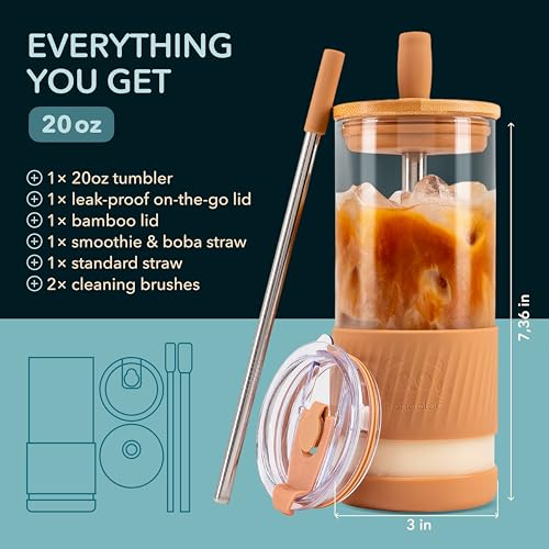 Glass Cups With Lids and Straws