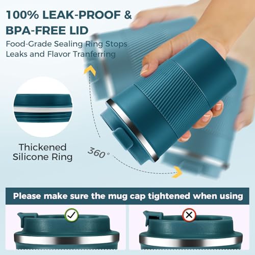 13 oz Stainless Steel Insulated Travel Coffee Mug with Fip Lid Bulk 2 Pack (2 Count)