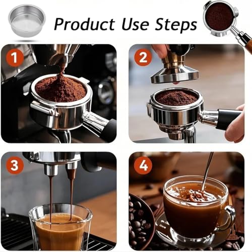 51mm Stainless Steel Coffee Filter Double Layer Filter Basket Stainless Steel Portafilter Basket Espresso Handle Compatible for Portafilter Coffee Machine