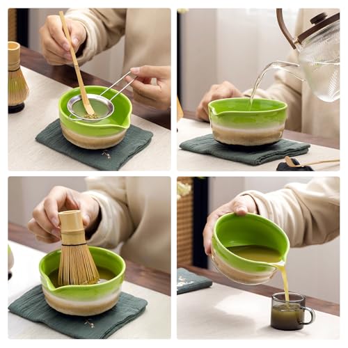 Matcha Whisk Set Ceramic Matcha Set Includes Matcha Bowl Matcha Whisk and Holder (5 Count)