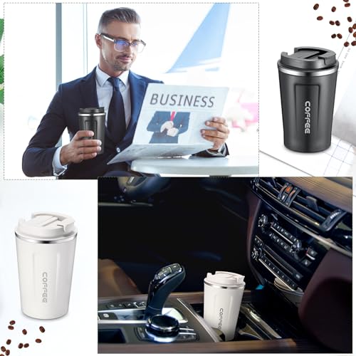 4 Pcs 13 oz Travel Coffee Mug Insulated Reusable Coffee Cups with Leakproof Lid Stainless Steel Portable Tumbler for Keep Hot or Ice Milk Tea (4 Count)