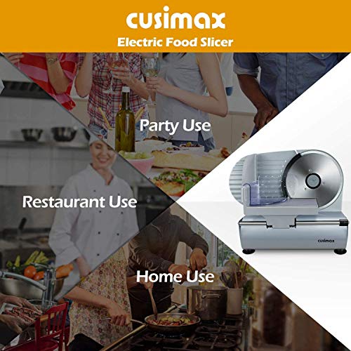 Meat Slicer CUSIMAX Electric Deli Food Slicer with Two 7.5'Removable Stainless Steel Blades and Pusher