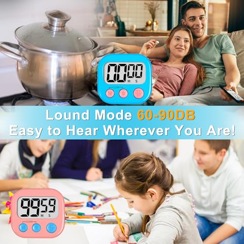 Digital Kitchen Timers for Cooking Kids Blue Pink 6 Pack (6 Count)