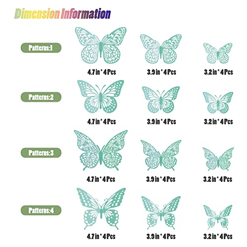 3D Butterfly Wall Decor 48 Pcs Pale Turquoise Butterfly Decoration (48 Count)