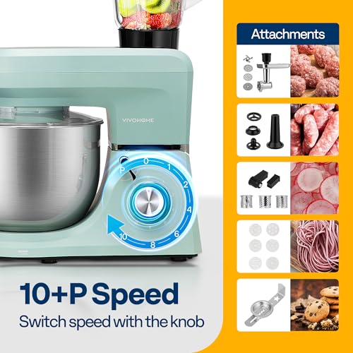 6-in-1 Stand Mixer, 8.5-Quart Tilt-Head Mixer, 10 Speeds, Blue