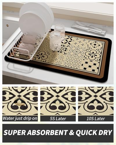 Coffee Mat Hide Stain Rubber Backed Absorbent Dish Drying Mat for Kitchen Counter