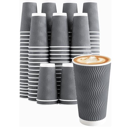 50 Pack 20 oz Coffee Cups Disposable Insulated Paper Cup Gray (50 Count)