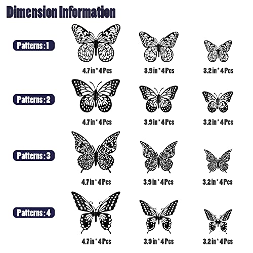 3D Butterfly Wall Decor 48 Pcs Black Butterfly Decoration Sticker (48 Count)