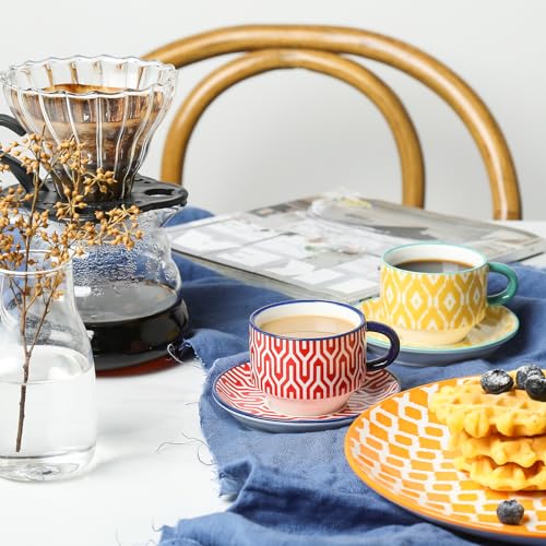 Ceramic Espresso Cups with Saucers and Metal Stand (7 Count)