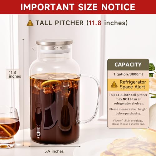 1 Gallon 3.8L Glass Pitcher with Lid and Spout