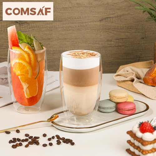 15oz Double Wall Glass Coffee Mugs (2 Count)