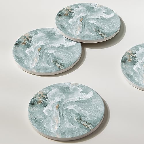 Set of 6 Abstract Marble Coasters with Holder (6 Count)