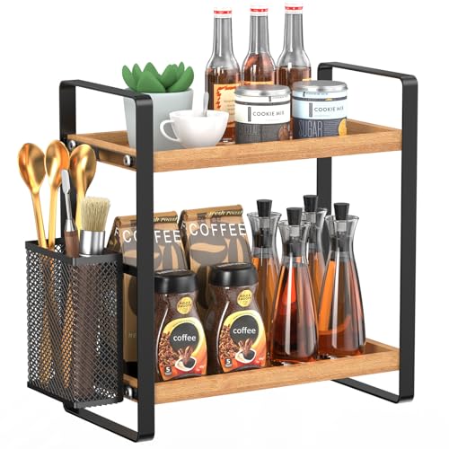 2 Tier Coffee Bar Organizer With Basket