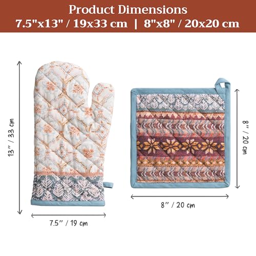 100% Cotton Oven Mitt & Pot Holder Set