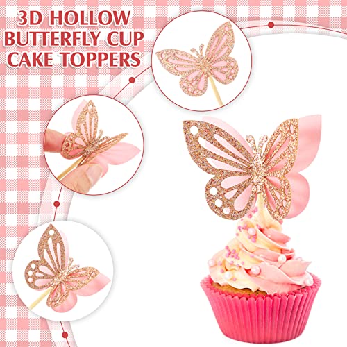 48 Pcs Butterfly Cupcake Toppers 3D