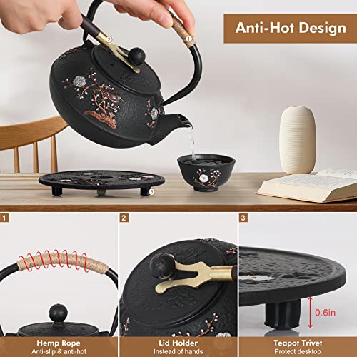 Japanese Style Cast Iron Teapot with Infuser Trivet Tetsubin Kettle