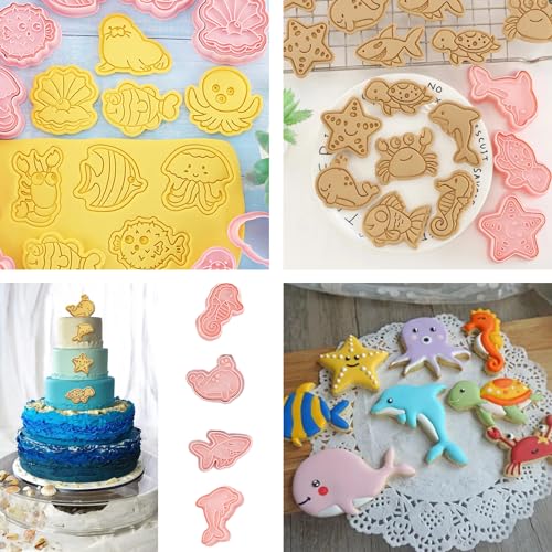16Pcs Ocean Animal Cookie Cutters with Plunger Stamps Set