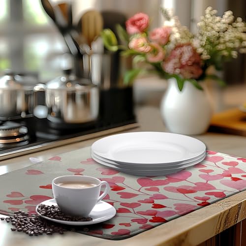 Happy Valentines Day Dish Drying Mat Valentine Drying Matt Kitchen Counter Love Heart Dish Dry Mats 18x24 Inch Large Absorbent Kitchen Decor Under Coffee Maker