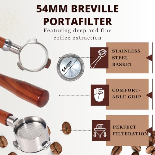 Espresso Portafilter 54mm Bottomless Rosewood Compatible with Breville Duo