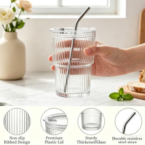 13oz Iced Coffee Cups with Lids and Straws