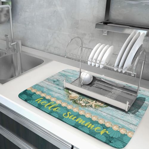 Hello Summer Dish Drying Mat for Kitchen Counter