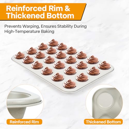2-Pack 24-Cup Mini Muffin Pan, Ceramic Nonstick Cupcake Tin for Bite-Sized Treats (2 Count)