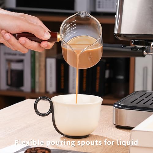 250ML 8.5OZ Measuring Cup 2pack Espresso Shot Glasses Double Spouts Coffee Cup with Wood Handle Triple Pitcher Milk Cup Parts Clear Glass By BCnmviku