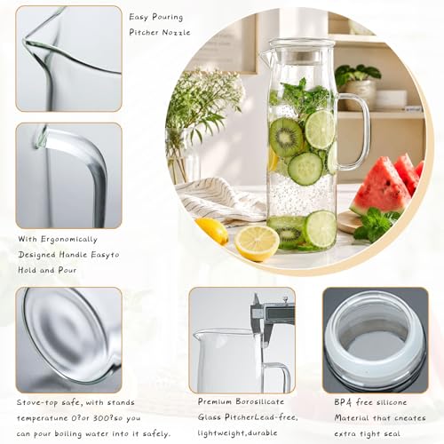 Glass Pitcher with Lid Glass Water Carafe with Handle