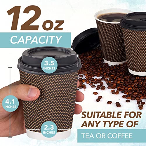 Brown Disposable Coffee Cups With Lids 12 oz (80 Count)