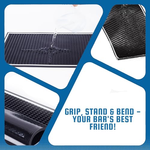 Premium Rubber Bar Mats for Countertop 18" x 12" White Edge Black Bar Mats for Bartending