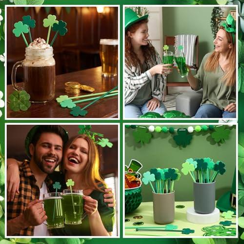36 Pcs St Patricks Day Stirrers Reusable Shamrock Drink Garnish