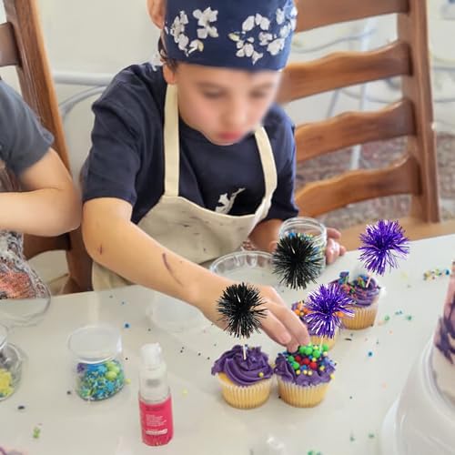 30Pcs Foil Firework Cupcake Toppers Sparkle Tinsel Cupcake Picks Happy Birthday Cake Decorations Drink Stirrers Cocktail Food Toothpicks for Baby Shower Graduation Party Supplies Black Purple (30 Count)