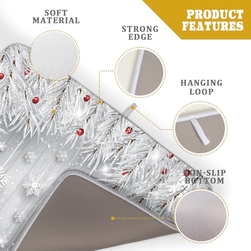 18"x24" Winter Snowflakes Dish Drying Mat Christmas Holly Berries Silver Falling Snow Dish Drainer Mats Absorbent Fast Dry Microfiber Dish Drying Pad for Kitchen Countertop Decor Large