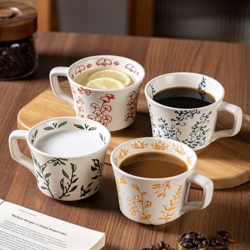 Ceramic Mugs 11 oz Unique Luxurious Cups Set of 4