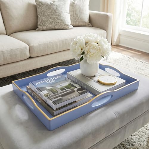 Blue Serving Tray with 4 Handles