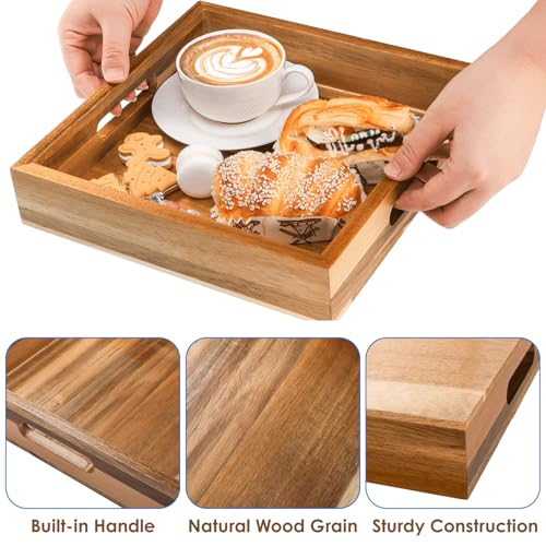 Set of 2 Acacia Wood Serving Tray with Handles (2 Count)