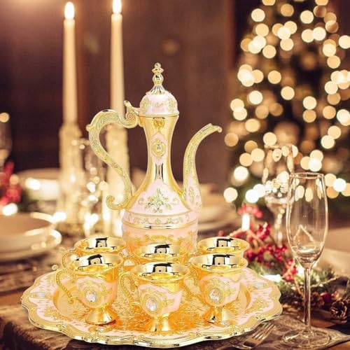 Gold Tea Set Vintage Coffee Pot Set with 6 Cups and Tray