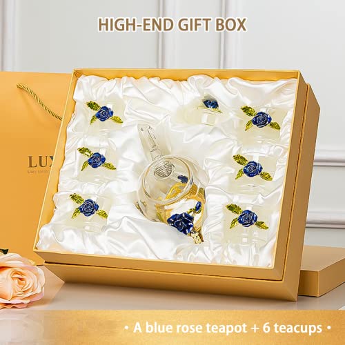 xixi home Blue Rose Glass Tea Set
