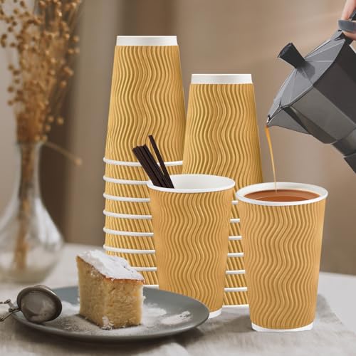 90 Pack 16 oz Disposable Coffee Cups with Lids and Straws (90 Count)