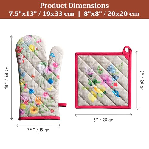 100% Cotton Oven Mitt & Pot Holder Set