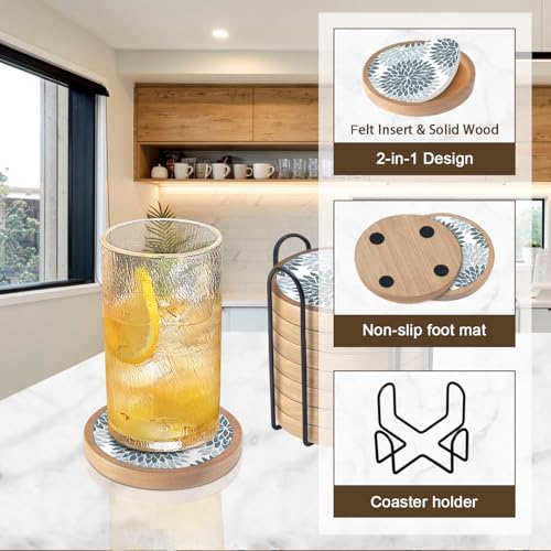 Wood Coasters Set of 8 with Holder