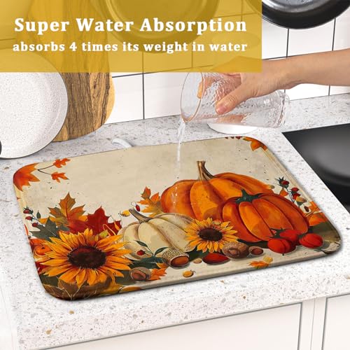 Happy Thanksgiving Day Harvest Dish Drying Mat for Kitchen Counter