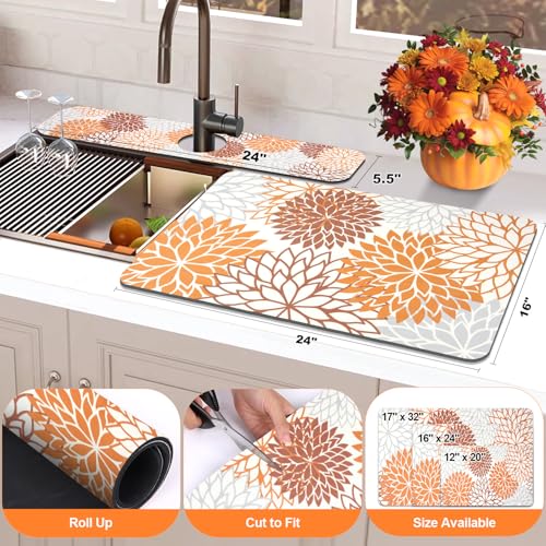 2PCS 16" x 24" Fall Dish Drying Mat & 24" x 5.5" Sink Splash Guard