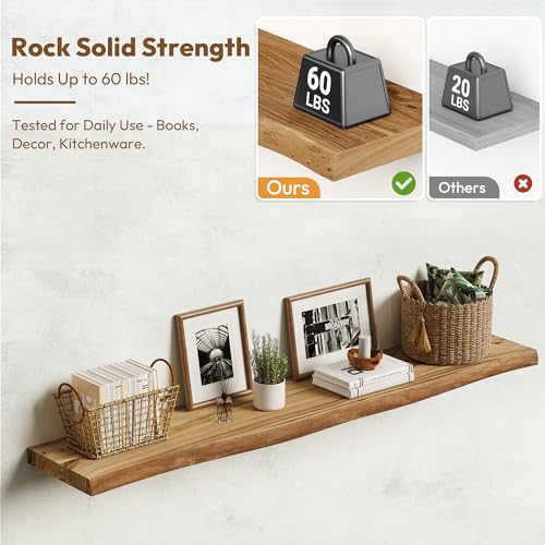 Wood Floating Shelves Live Edge 48” Set of 1